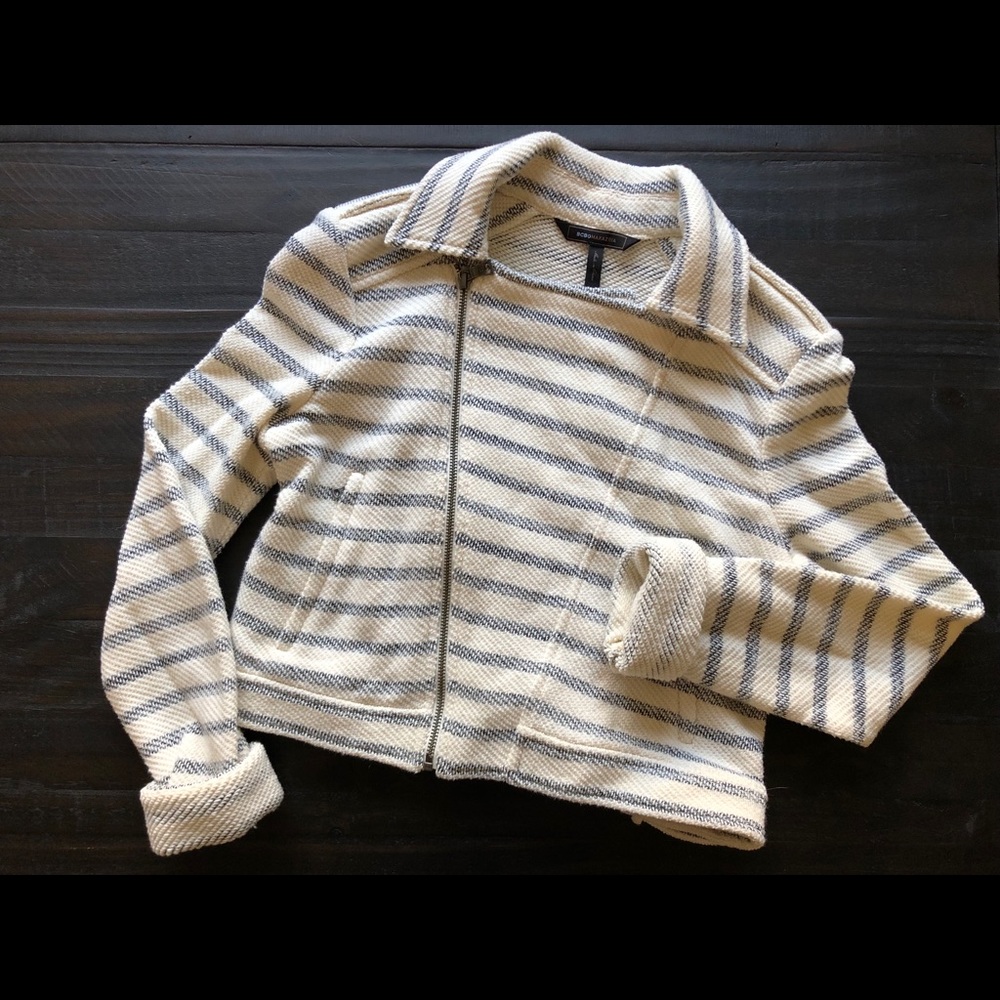 BCBG Moto Jacket | Navy and White Striped